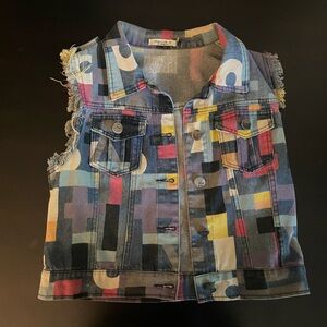 Sleeveless Colorful Jean/Denim Jacket, Women’s Medium